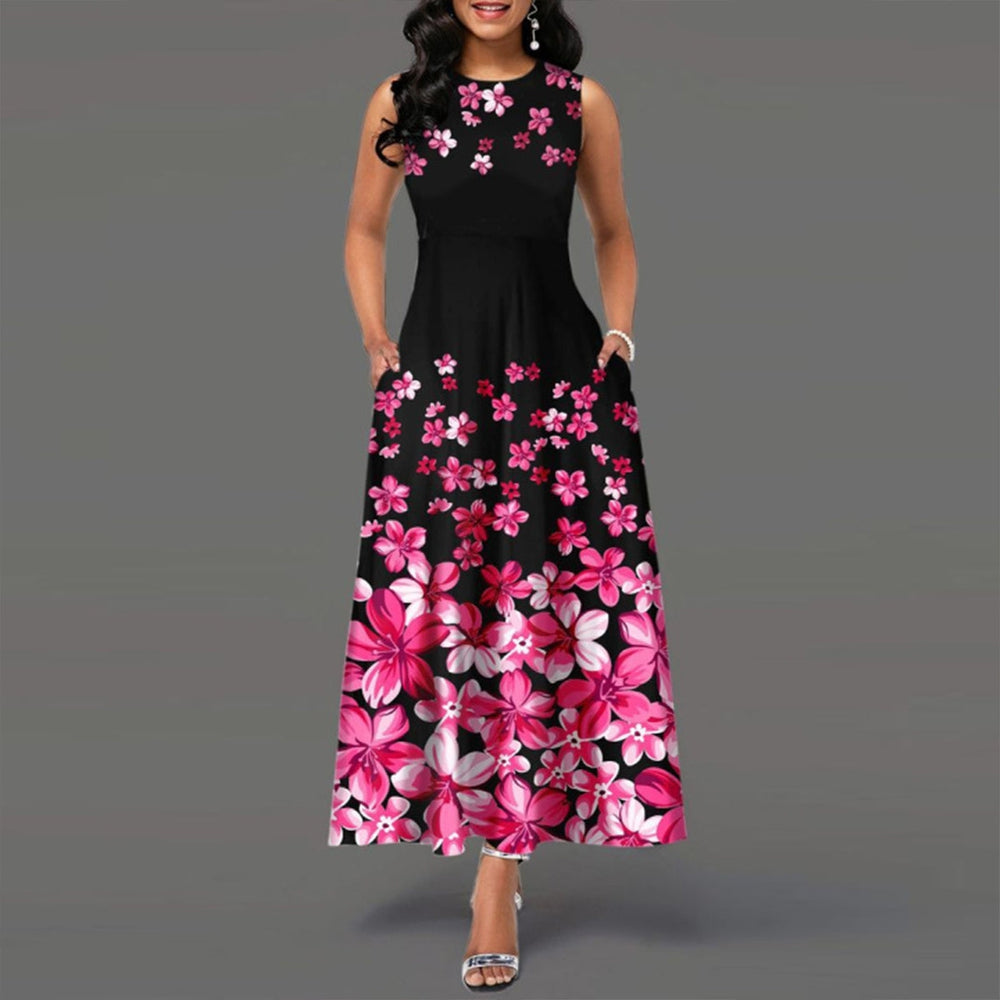 Elegant Floral Print Sleeveless Maxi Dress