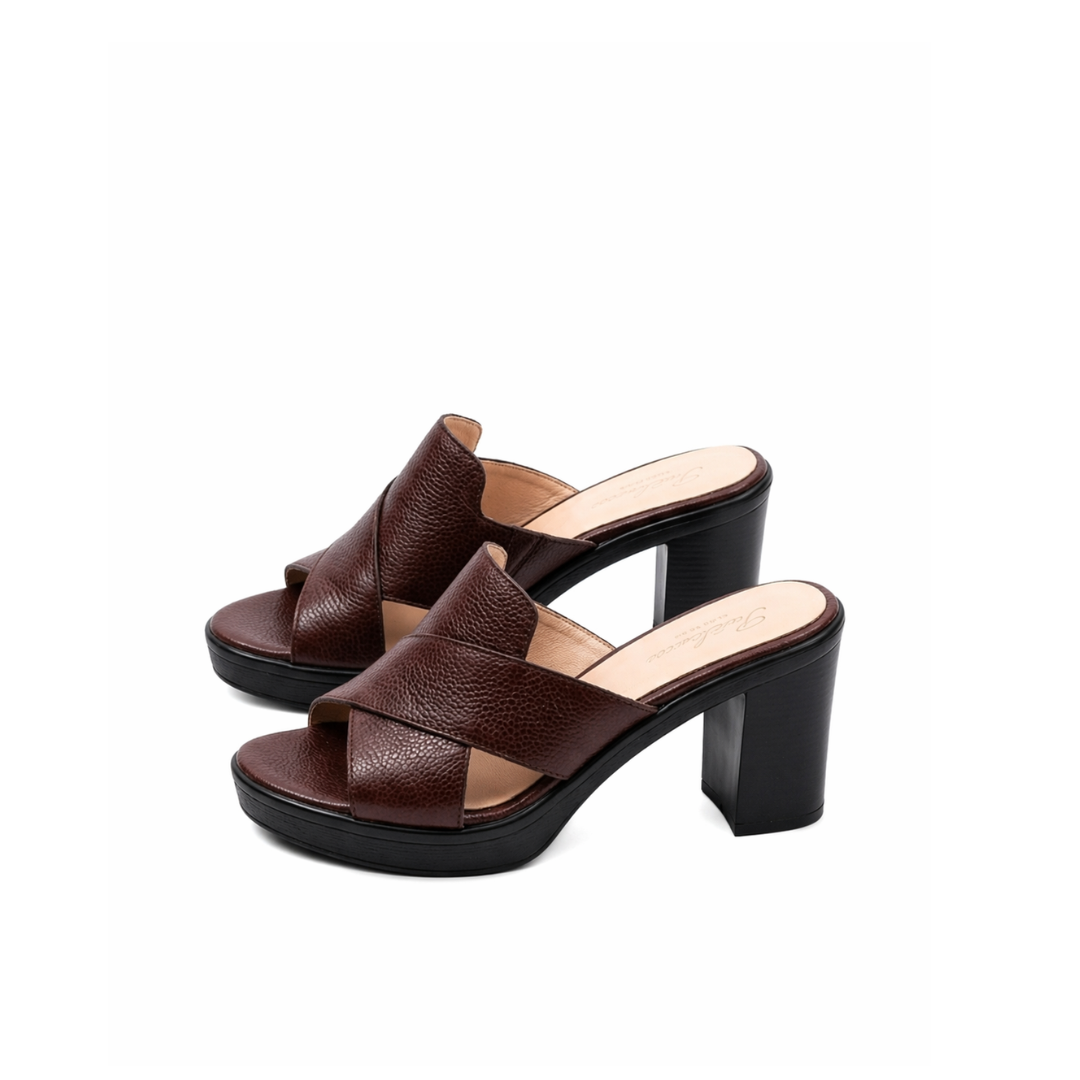 Cross Strap Block Heel Platform Mules