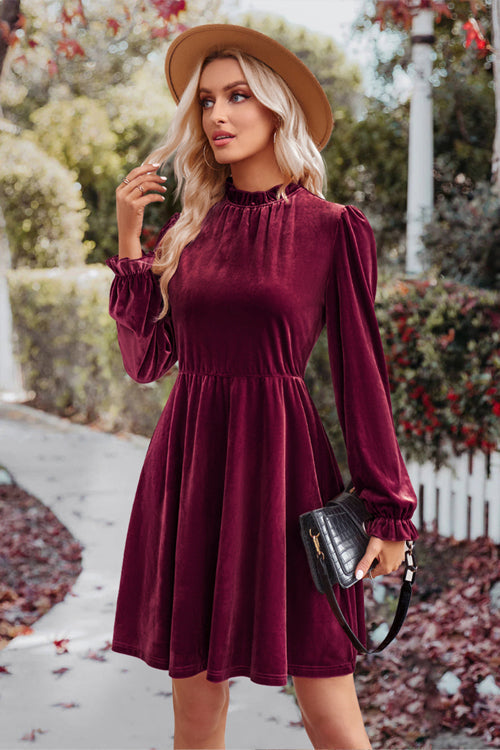 Can't Help But Love Velvet Long Sleeve Mini Dress - 3 Colors Wine
