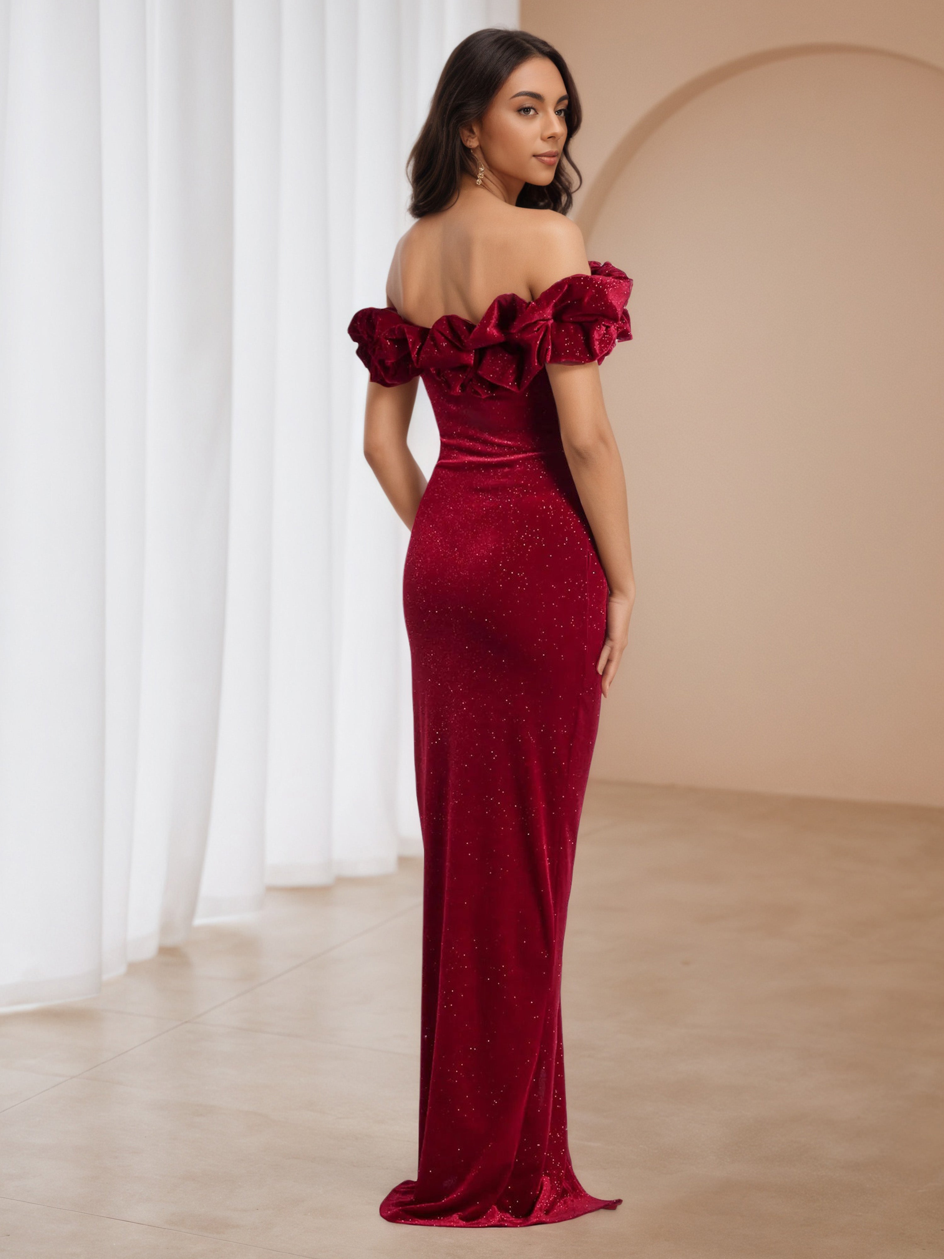 Burgundy Illusion Special Strapless Off The Shoulder Formal Dresses