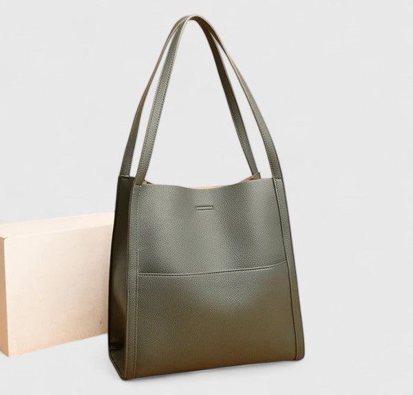 Faux Leather Structured Shoulder Tote Bag