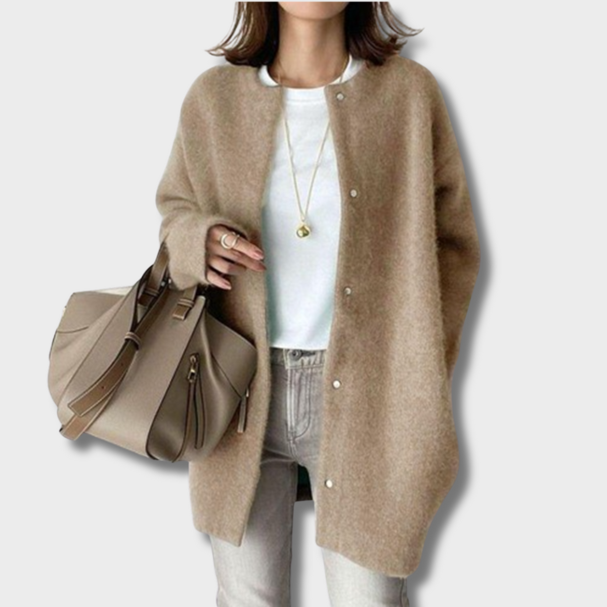 Crew Neck Button Front Oversized Knit Cardigan