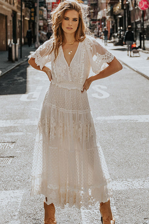 Awaken My Love Lace Short Sleeve Maxi Dress - View 3
