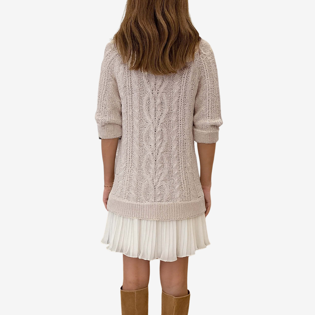 Cable Knit Ruffle Hem Long Sleeve Sweater Mini Dress 12