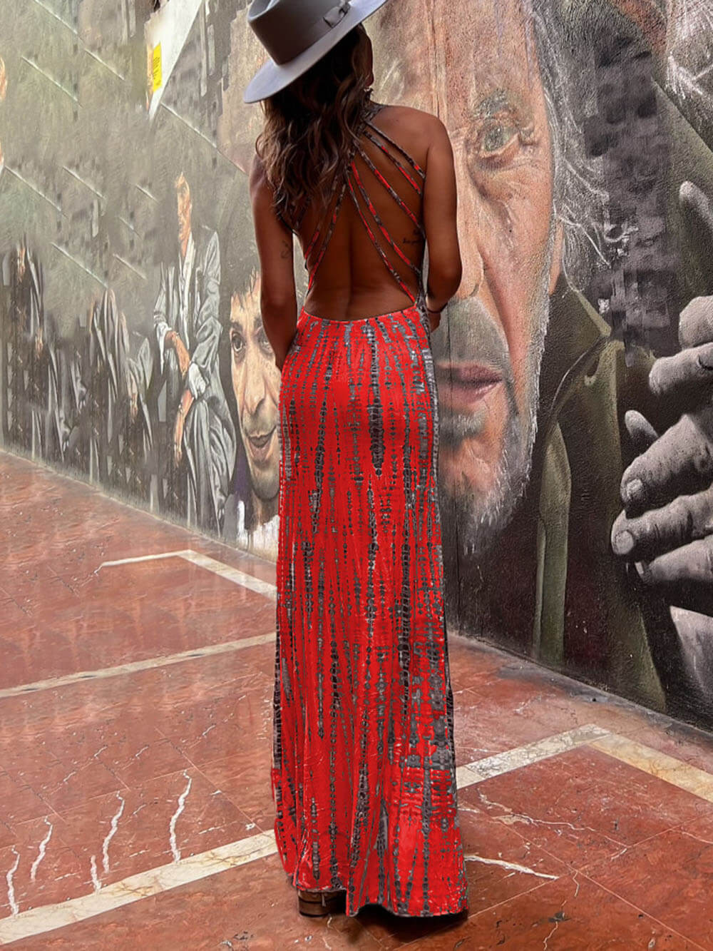 Tie Dye Print Scoop Neck Sleeveless Stretch Knit Maxi Dress 6