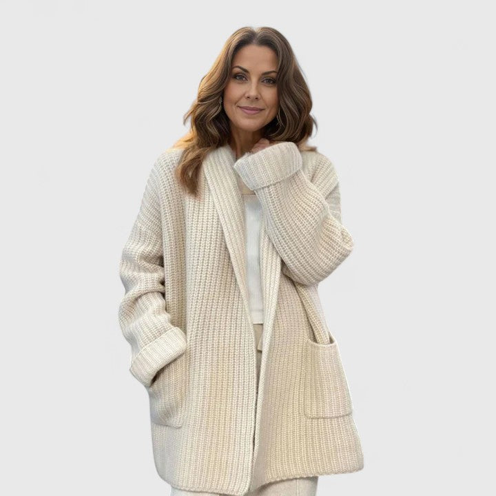 Shawl Collar Open Front Pocket Longline Chunky Knit Cardigan