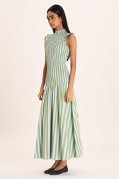 High Neck Sleeveless Fit and Flare Maxi Dress with Godet Skirt 2