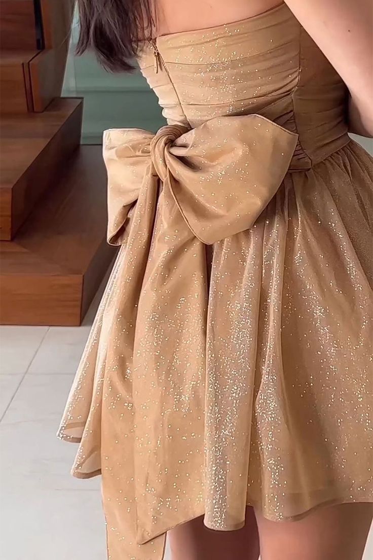 Casual Dresses Back Big Bow Sparkling Mini Dress Women Strapless Zipper Sleeveless Backless A-line Party Sexy Homecoming Dress