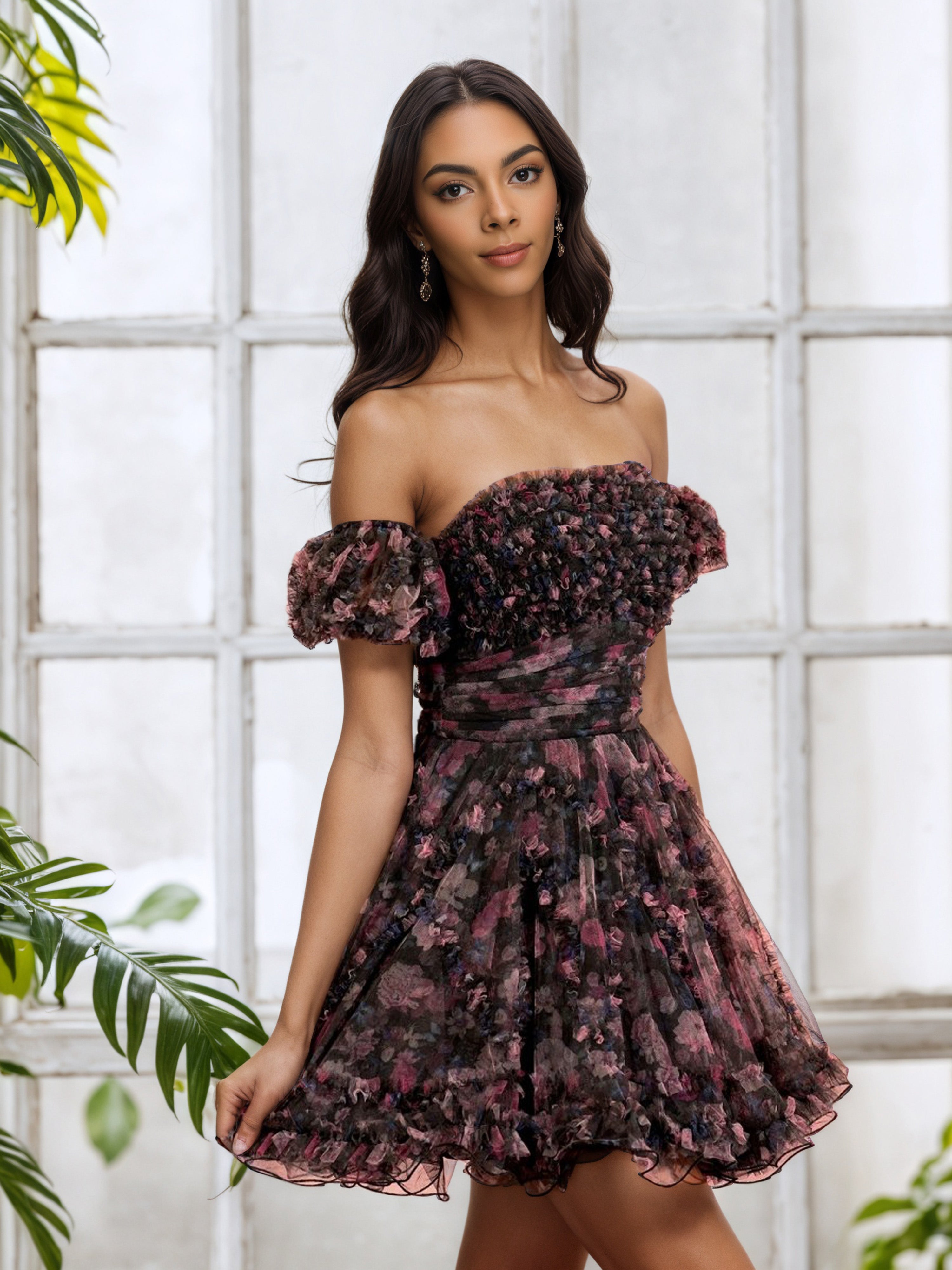 Illusion Black Off The Shoulder Tulle Homecoming Dress