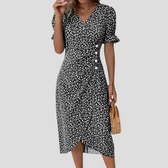 Floral V-Neck Short Sleeve Wrap Midi Dress 2