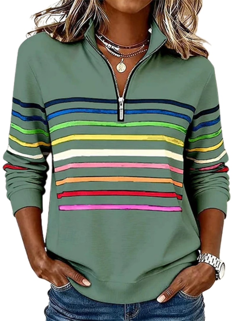 Striped Quarter Zip Long Sleeve Sweatshirt