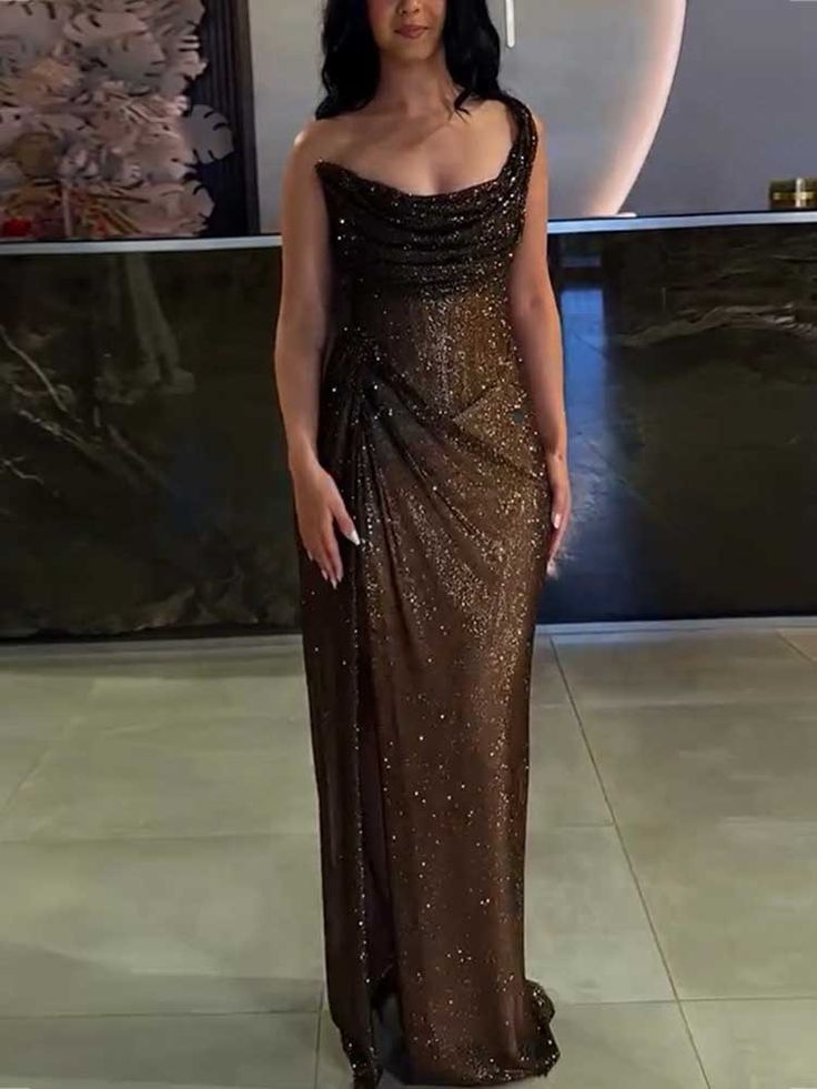 One Shoulder Long Prom Dress Evening Party Dresses With Slit  fg7653
