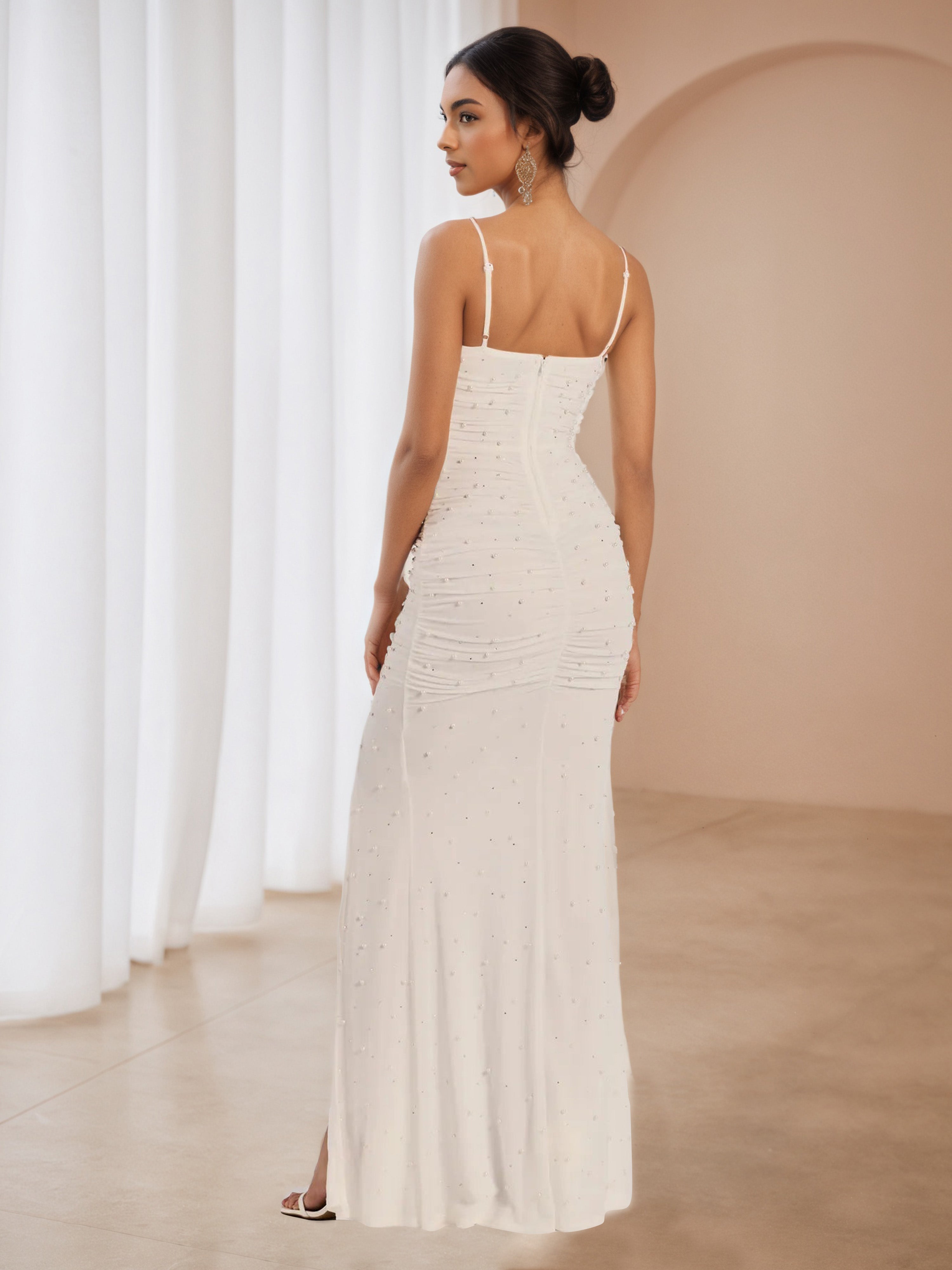 Sweetheart Ivory Pearl Long Formal Dresses with Split