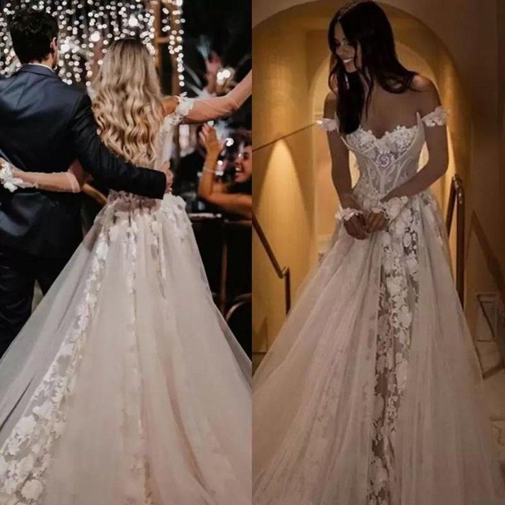 Off The Shoulder Sweetheart Applique Lace Long Sleeves Long Wedding Dress