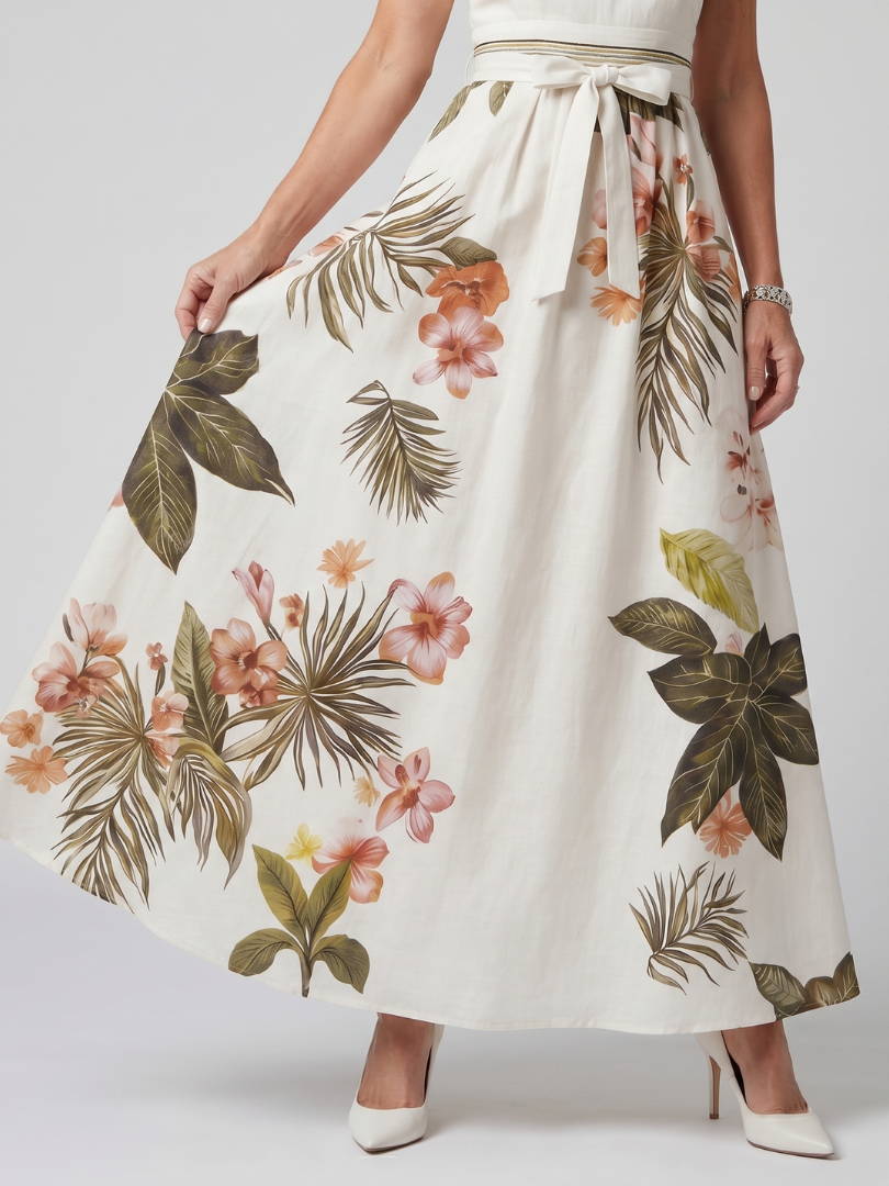 Halter Neck Tie Waist Botanical Floral Maxi Dress