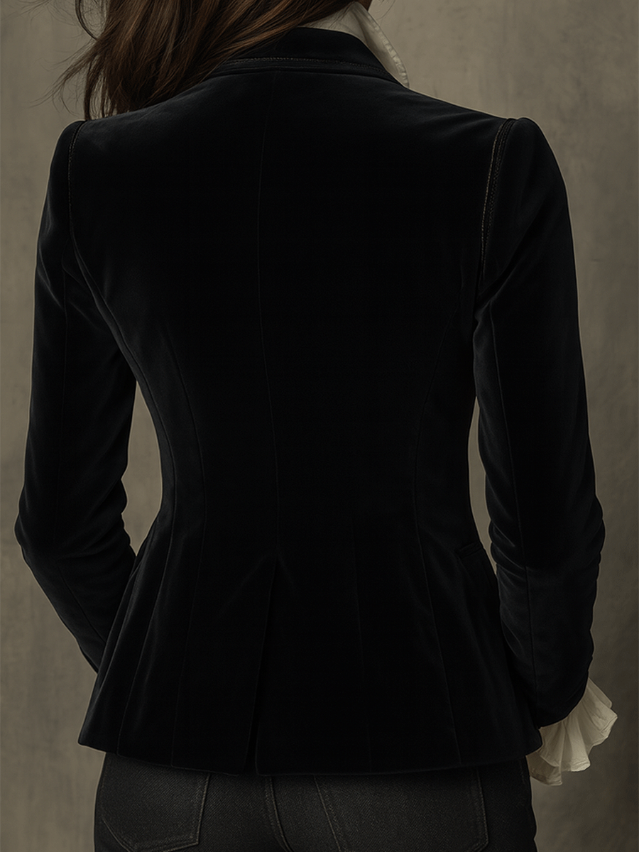 Embroidered Velvet Fitted Blazer