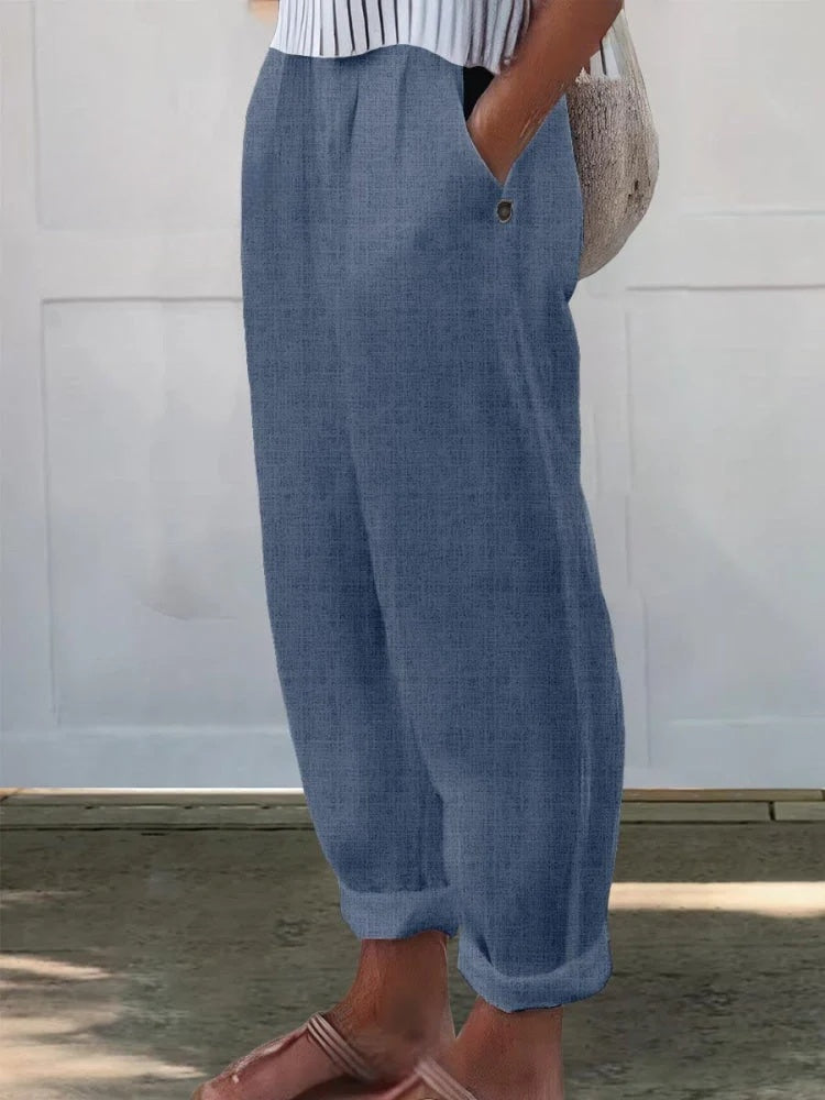 Women's Printed Cotton And Linen Casual Pants