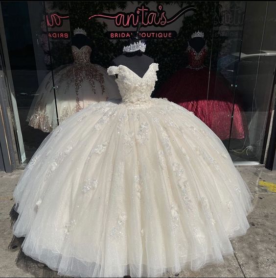 Off Shoulder Applique Lace Ball Gown Party Sweet 15 16 Party Dress