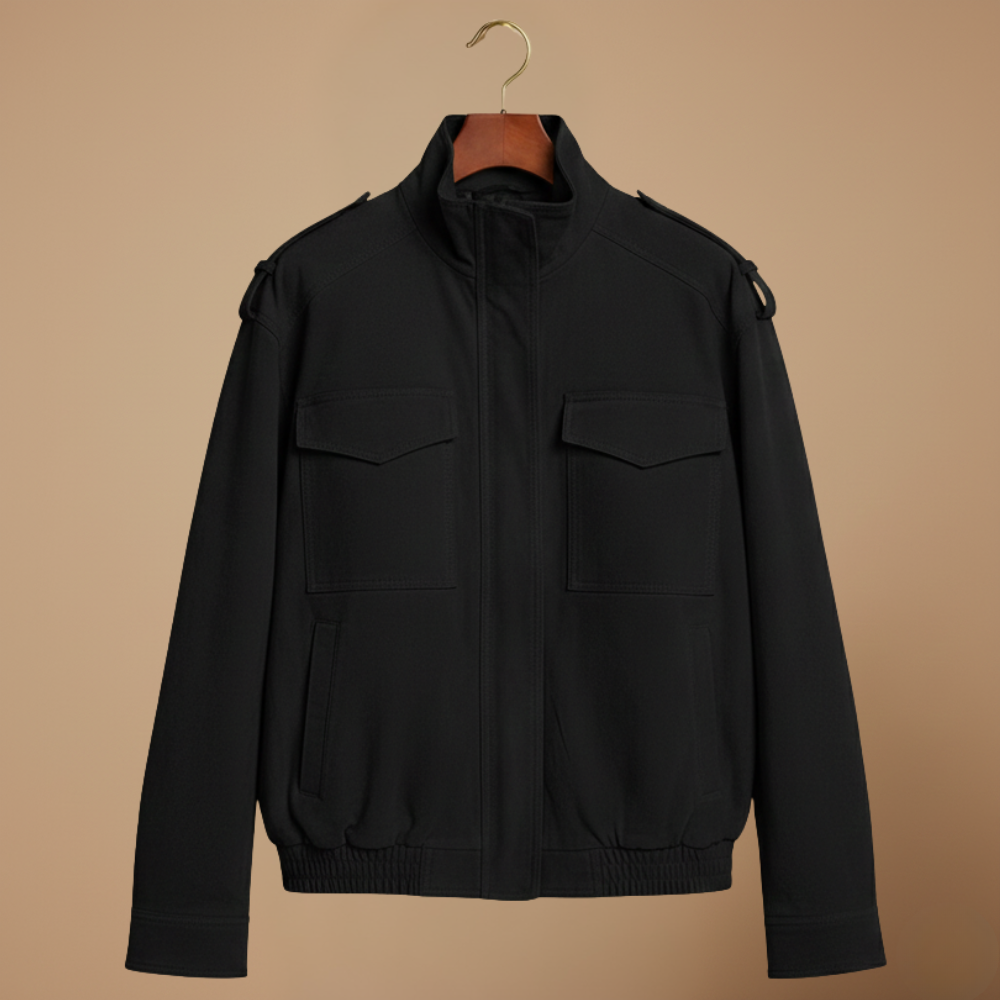 Stand Collar Zip Front Flap Pocket Utility Jacket