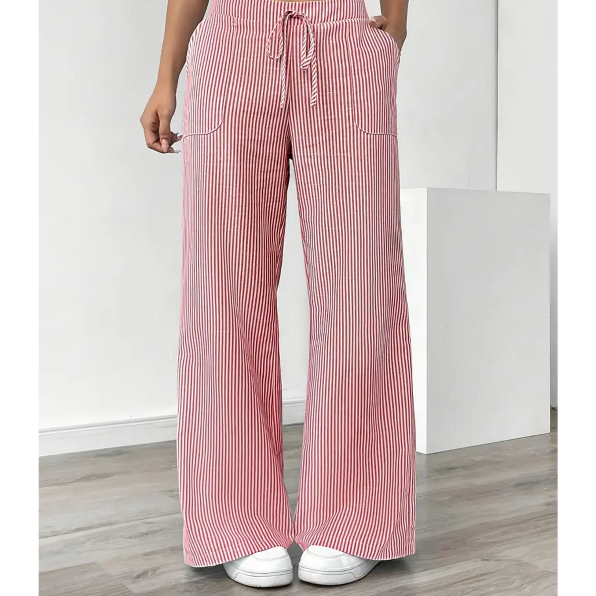 Striped Drawstring Wide Leg Pocket Pants