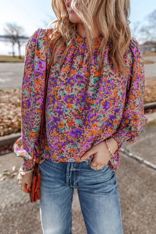 Loving My Life Printed Smocked Long Sleeve Top