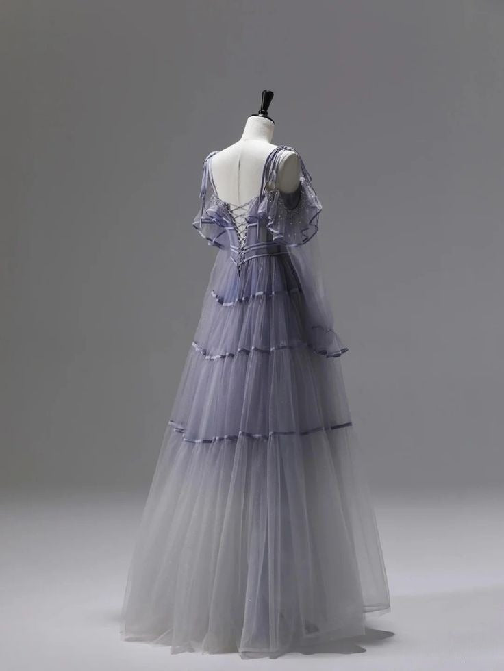 A Line Tulle Long Prom Dress Unique Evening Party Dresses  fg7655