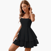 Square Neck Spaghetti Strap Tiered Ruffle Mini Dress 2