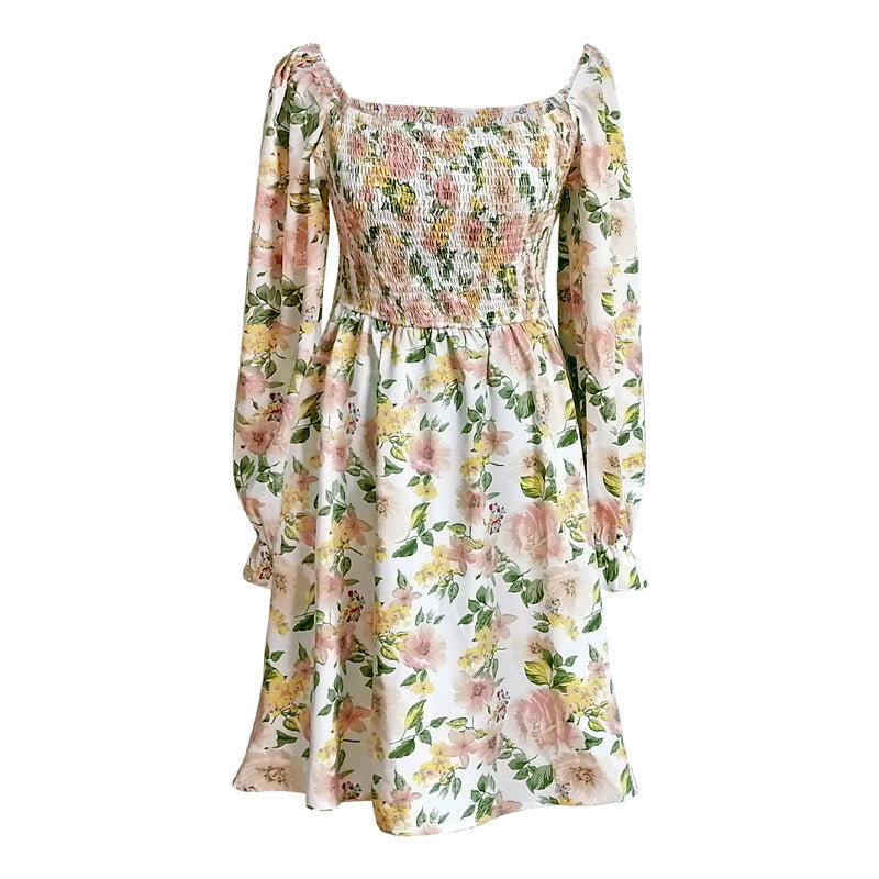 Floral Square Neck Smocked Bodice Long Sleeve Mini Dress 6