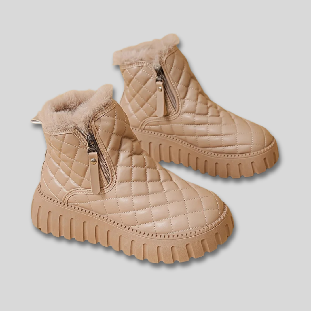 Quilted Faux Fur Lined Side Zip Platform Ankle Snow Boots