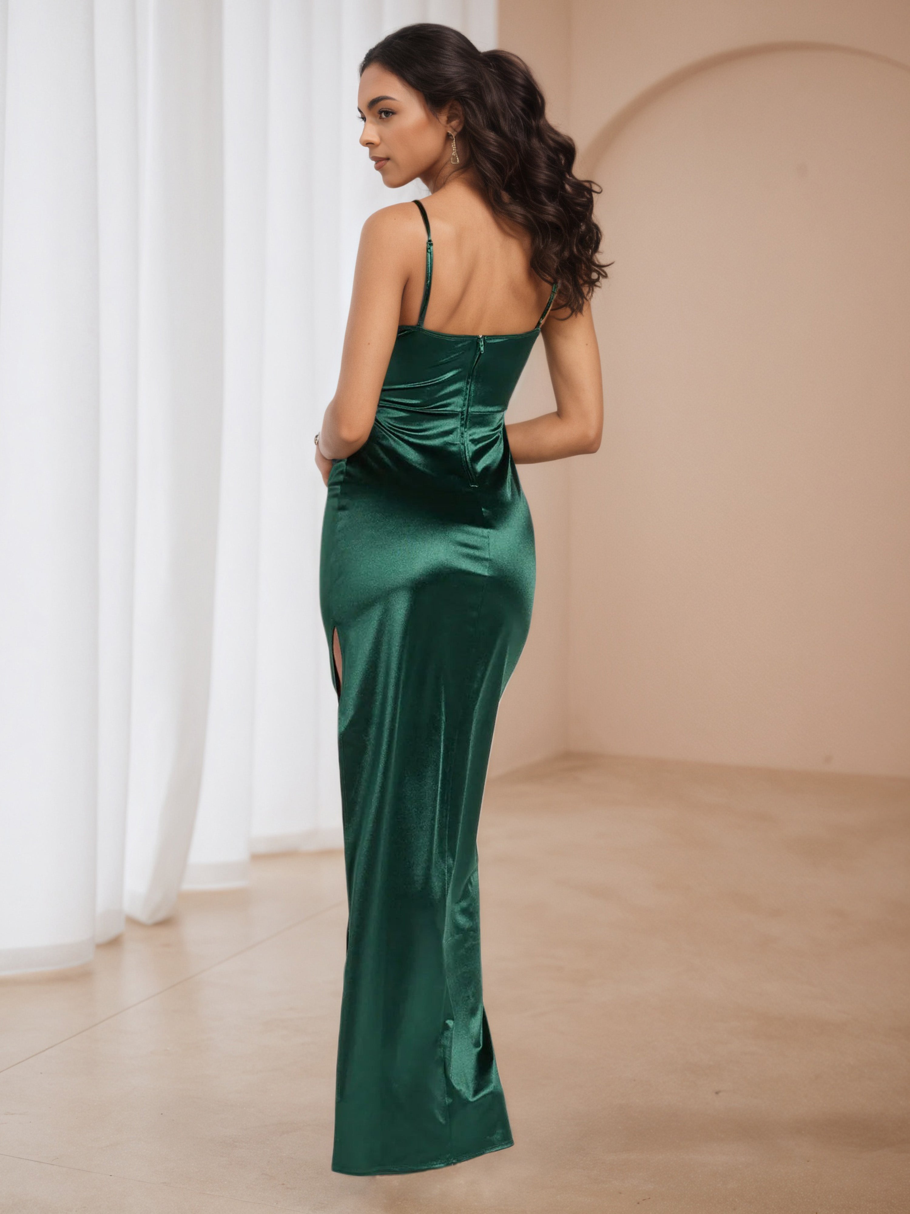 Dark Green Sweetheart Spaghetti Straps Formal Dresses with Split