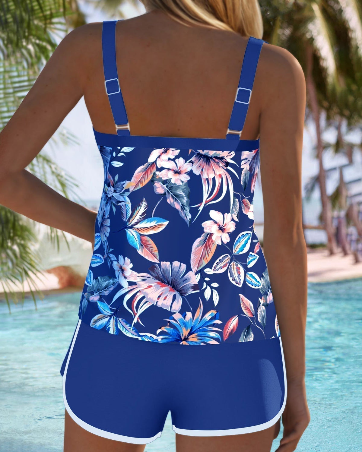 Tropical Floral Scoop Neck Tankini and Boyshort Swimsuit Set