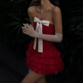 Strapless Bow Tiered Ruffle Mini Dress 6