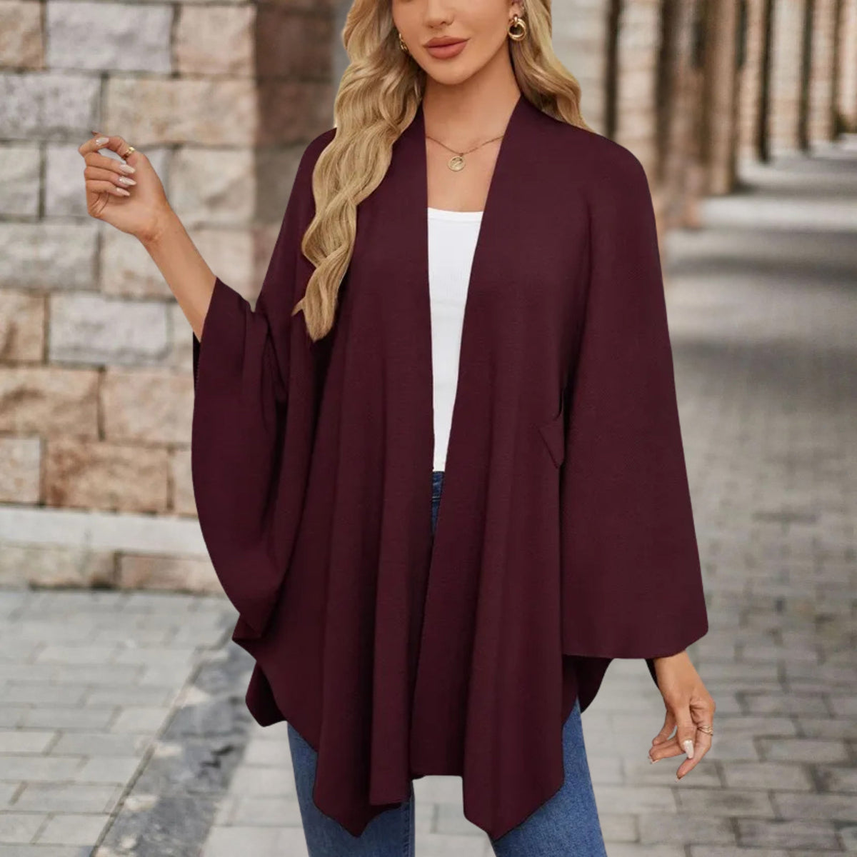 Twist Front Batwing Sleeve Knit Poncho