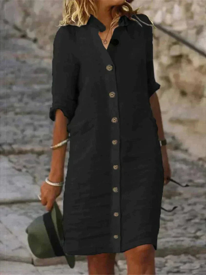 Button Down Collar Long Sleeve Shirt Mini Dress