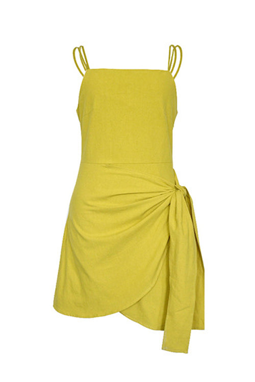 Spaghetti Bowknot Mini Dress Yellow