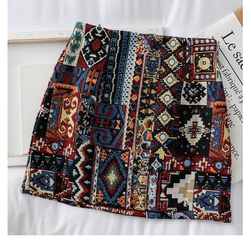 Boho Geometric Pattern A-Line Mini Skirts