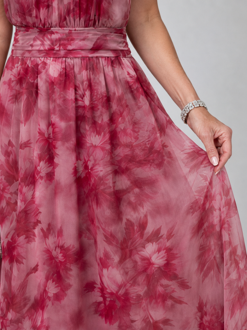 Floral Print Halter Neck Chiffon Maxi Dress