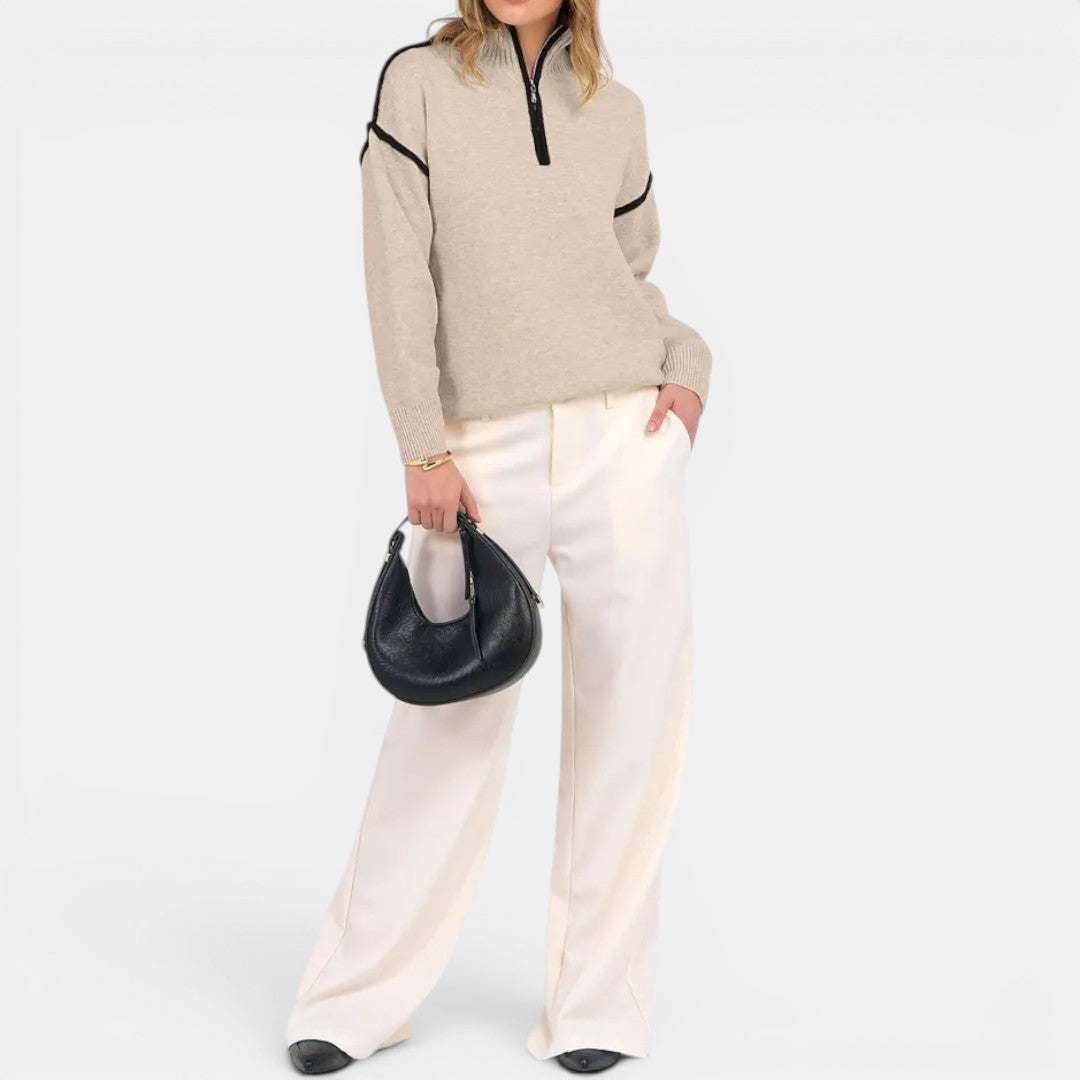 Quarter Zip Collared Long Sleeve Sweater