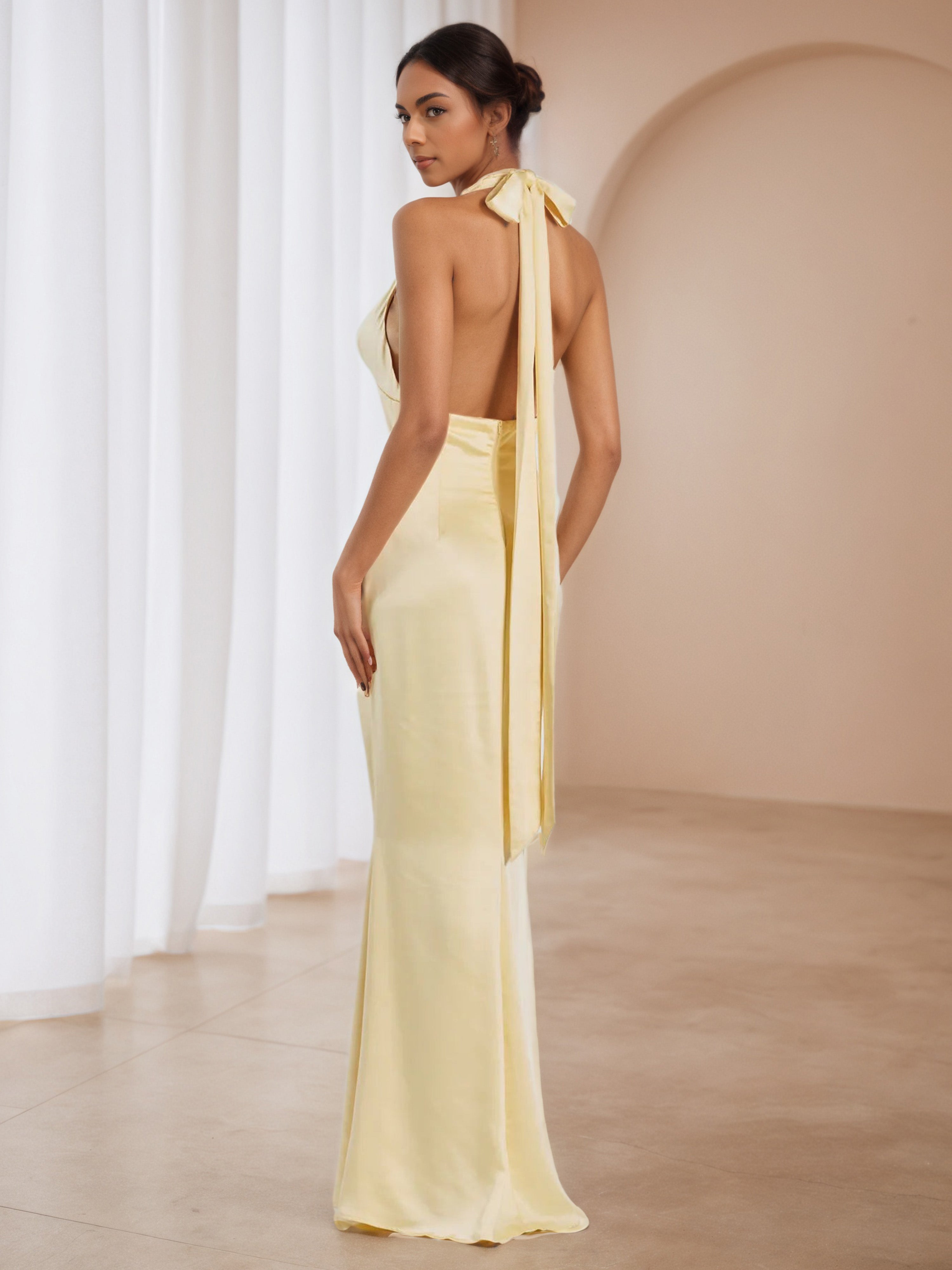 Daffodil Halter Long Formal Dresses