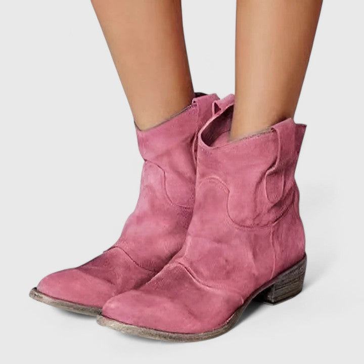 Pointed Toe Block Heel Western Ankle Boots