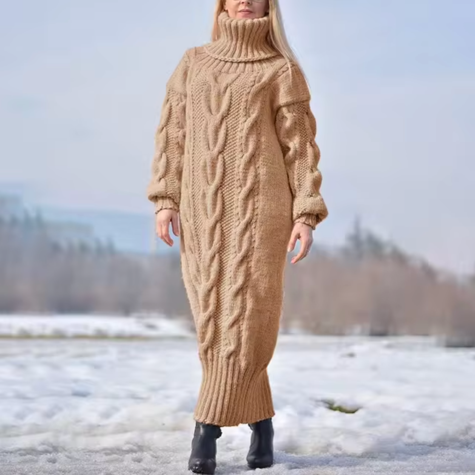 Maria Eugenia Turtleneck Sweater Vintage Inspired Dress with Premium Casual Styling