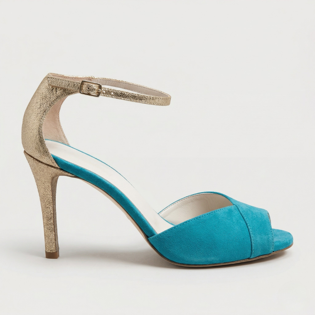 Suede Look Peep Toe Ankle Strap Stiletto Heel Sandals