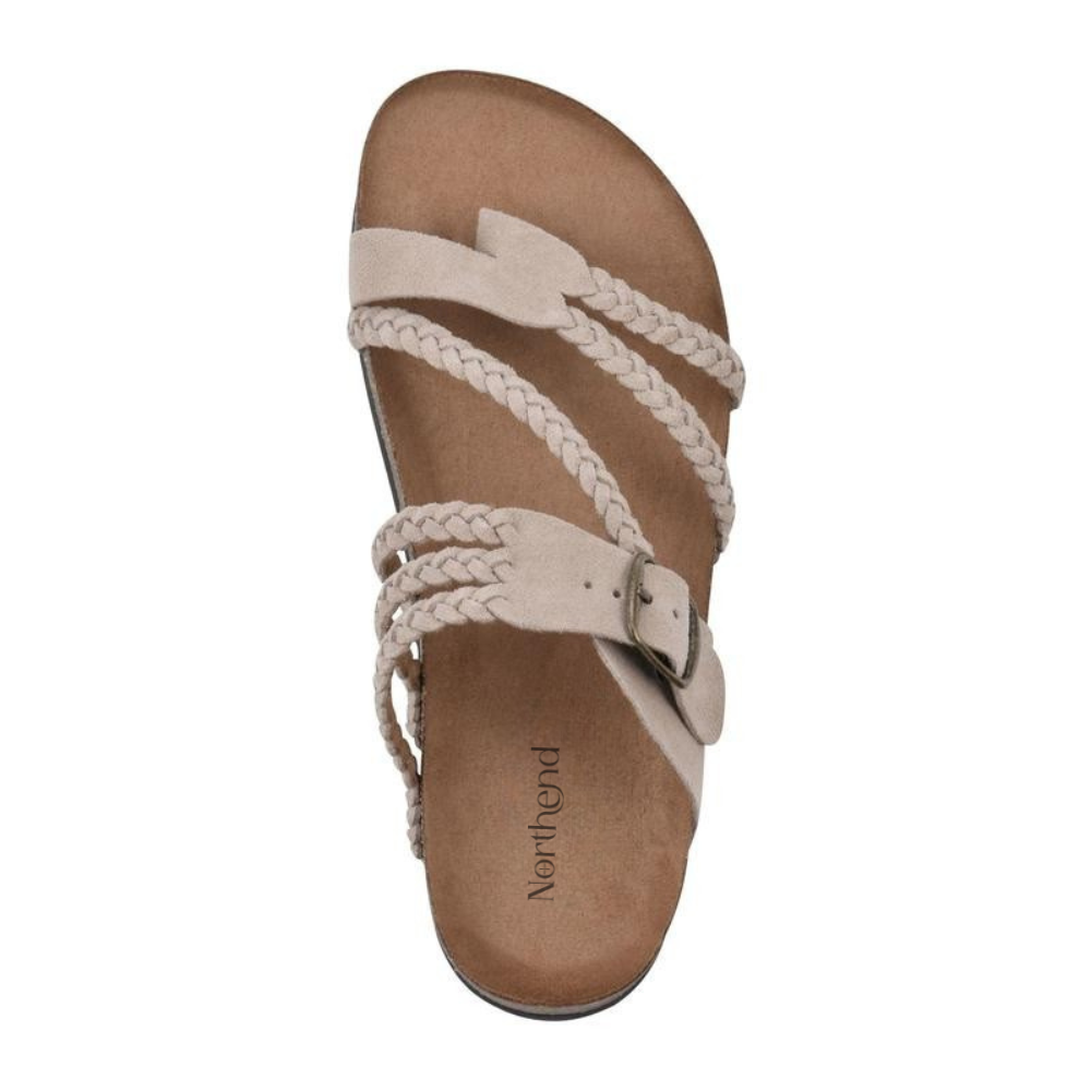 Braided Strap Buckle Cork Footbed Slide Sandals