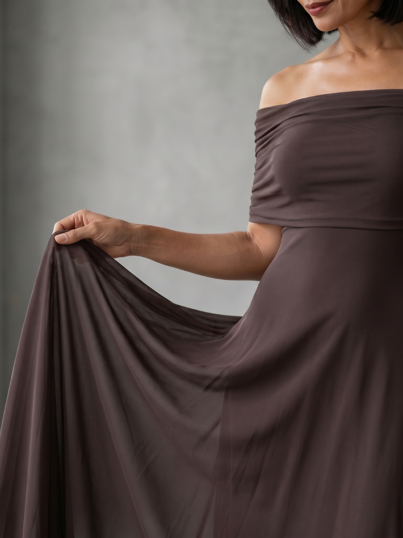 Off Shoulder Foldover Fit and Flare Maxi Dress