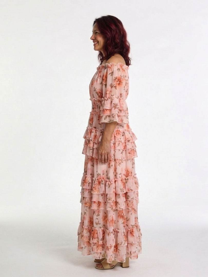 Floral Off Shoulder Ruffle Tiered Maxi Dress