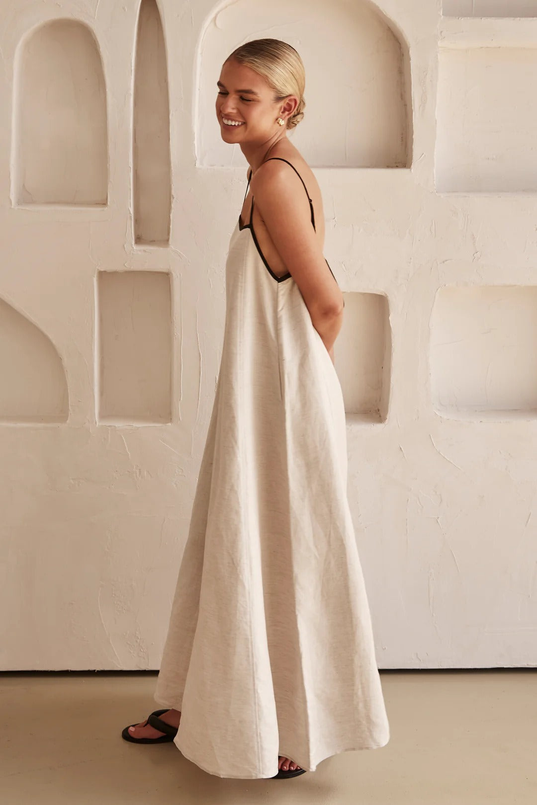 Agustina Luxe Long Contrasting Linen Dress Elevated Occasion Wear