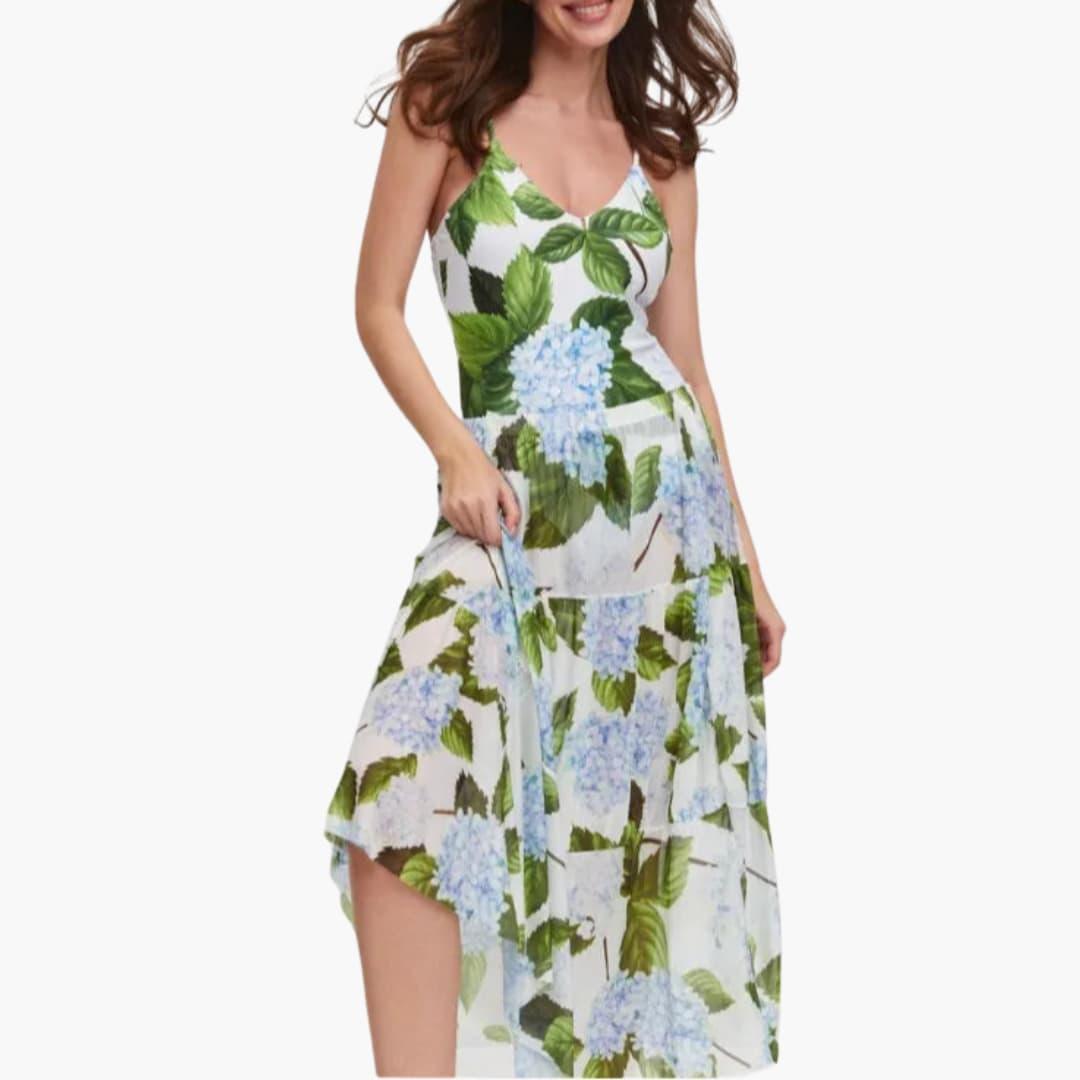 Floral Swimdress – Women's Elegant Skirted Swimsuit White