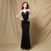 Quinn Sequin Scroll Charming Puff Sleeve Dress Black / S S.o. Long Dresses
