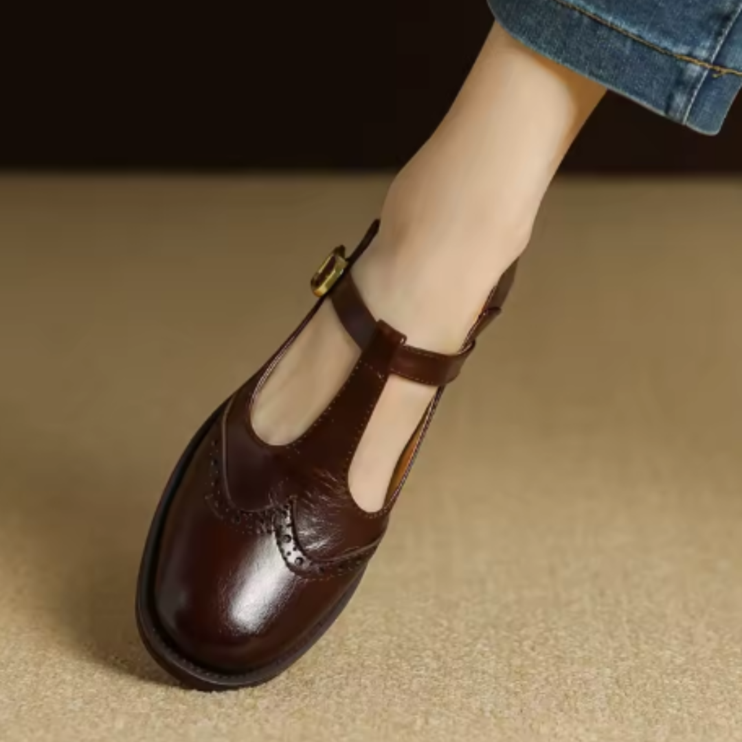 T-Strap Brogue Block Heel Mary Jane Pumps