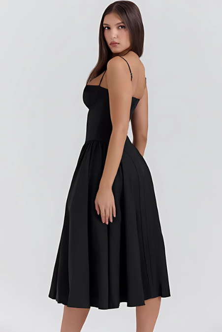 Corset Bodice Strappy Fit and Flare Midi Dress